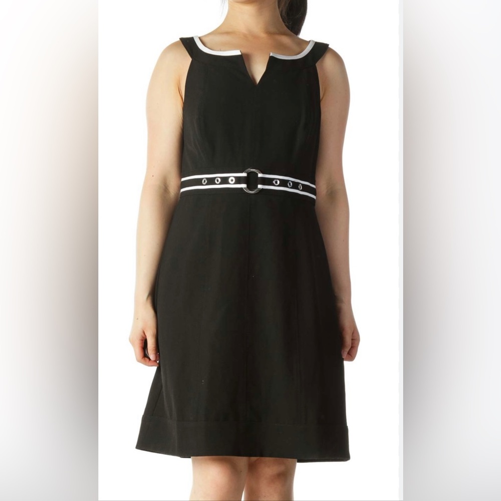Whit House Black Market Sleeveless Slit Neck Built in Belt Career/Work Sheath 2